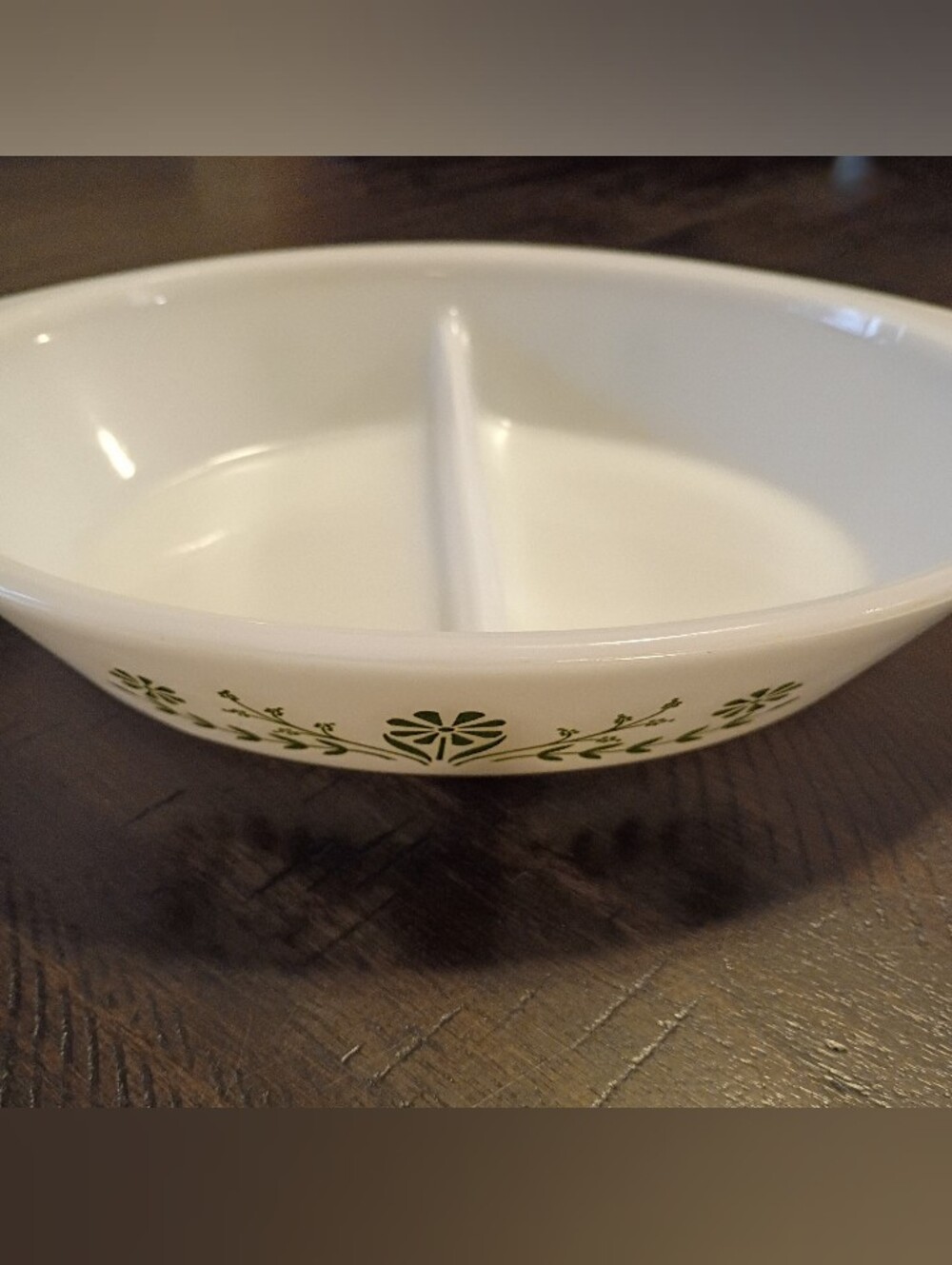 Vintage Glasbake Divided Green Daisy Dish